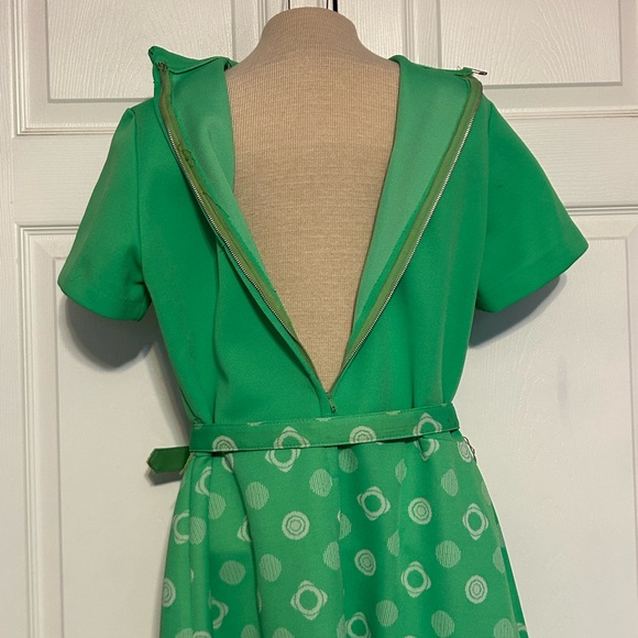 Vintage 60’s 70’s Green White Women’s 3 piece Dress Retro geometrical‎ circles - Picture 7 of 14